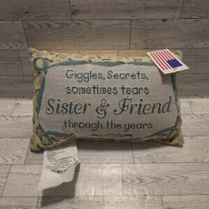 Vintage Tapestry Pillow Sister Love Friendship Decorative Pillow Poem 11" x 8"